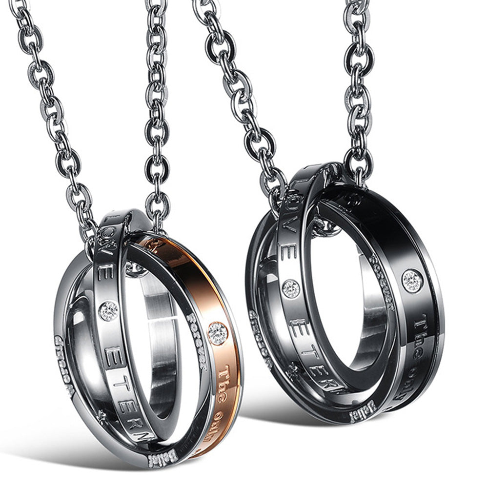 Eternal Love Interlocking Ring Couples Pendant Necklace His and Hers