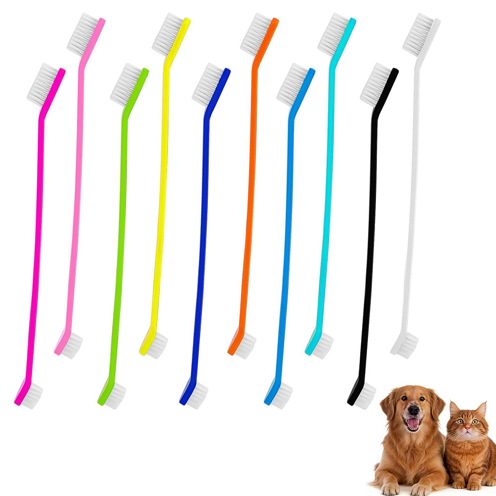 10 Pcs Pet Toothbrush Dual-End Long Handle for Dogs Cats