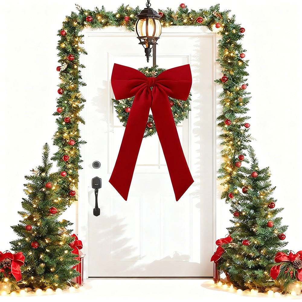 Large Christmas Bow Decoration Velvet Hanging Ornament for Tree Wall Door Holiday Decor