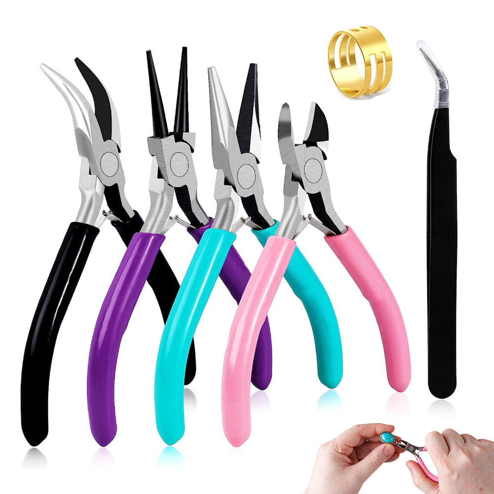 Jewelry Making Pliers Kit with Tweezers and Ring for DIY Beading