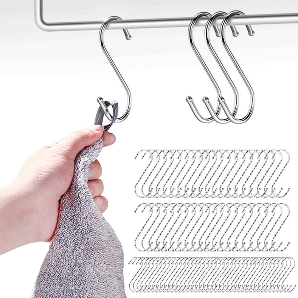 40Pcs Stainless Steel Metal S Shaped Hooks Clothes Hanger for Kitchen Bathroom Closet