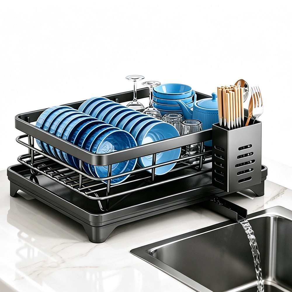 Heavy Duty Steel Dish Drying Rack Drain Spout Removable Rack