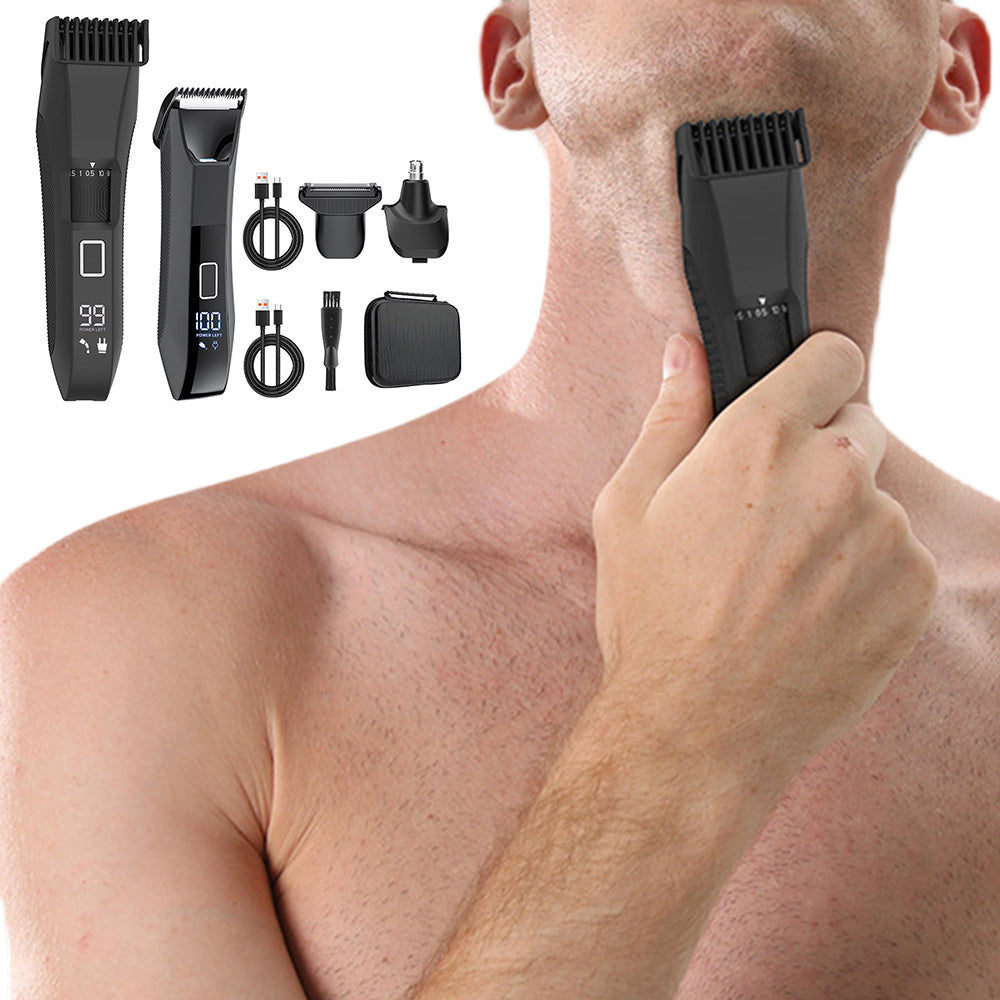 Electric Grooming Shaver Set with LED Display for Beard Body & Nose Hair Care