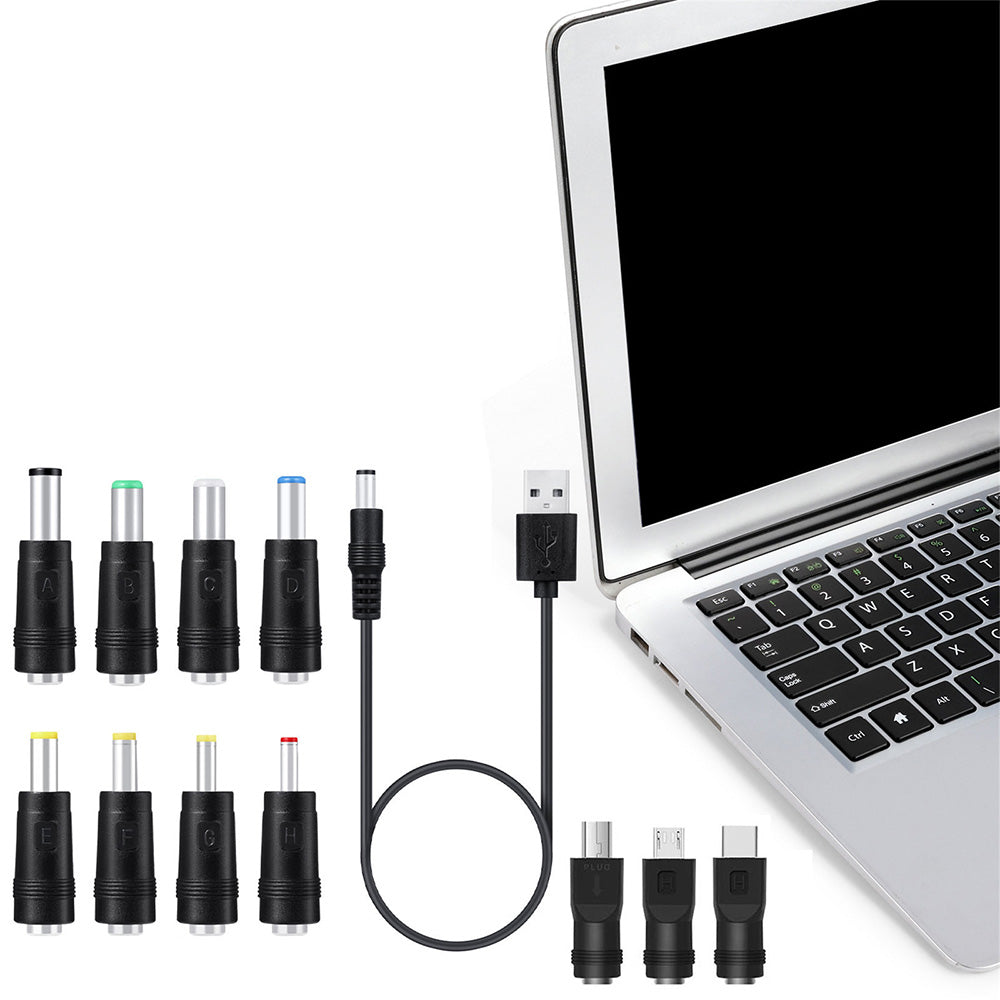 USB to DC 5V Charging Cable Power Cord 5.5x2.1mm with 11 Interchangeable Connectors