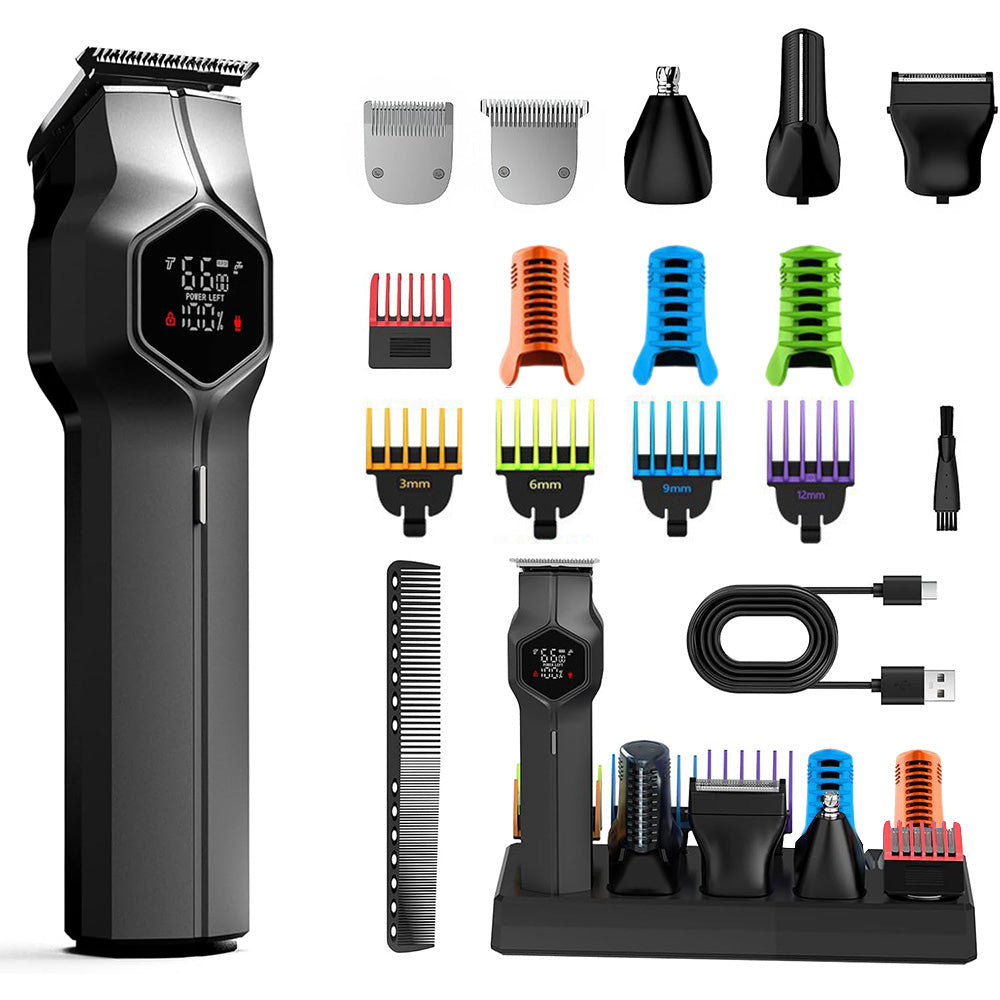 Mens Electric Beard Trimmer IPX7 Waterproof Cordless Hair Clippers Grooming Kits for Mustache Body Face Ear Nose