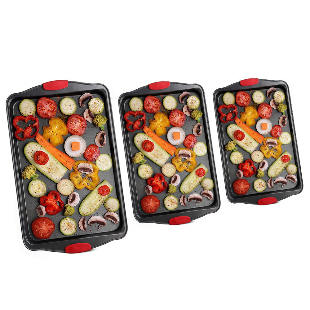3Pcs Nonstick Kitchen Oven Baking Pans Set Premium Carbon Steel Bakeware for Oven Baking