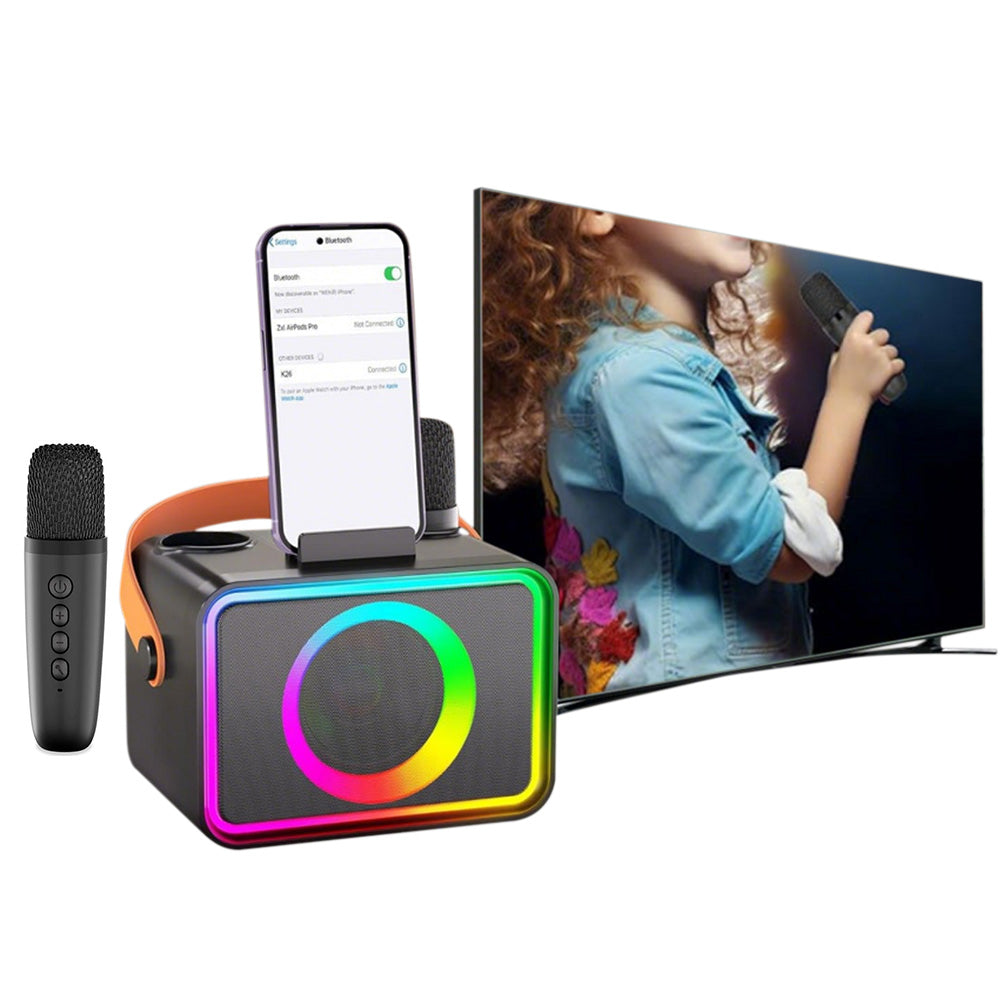 Mini Karaoke Machine Portable Bluetooth Speaker with 2 Wireless Microphone