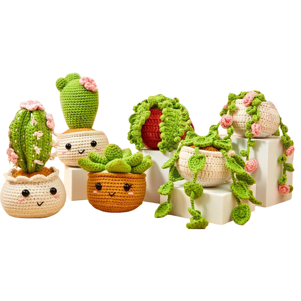 6 Pack Hanging Potted Plants Craft Knitting Crocheting Kits With Crochet Hooks Yarn Set
