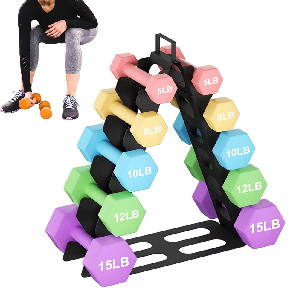 Black Metal Multi-Slot Dumbbell Rack 4 Tier A-Frame Weight Rack