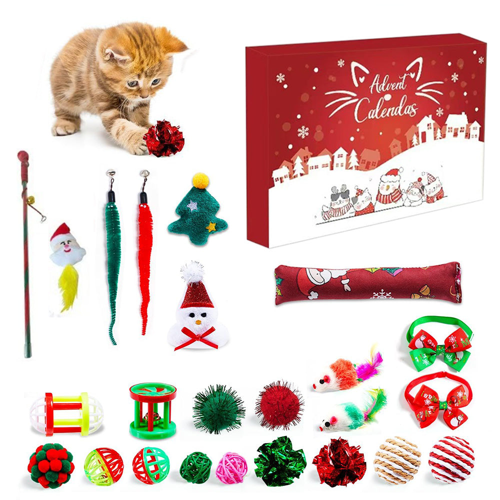 24PCS Cat Christmas Advent Calendar Xmas Gift For Kitten Interactive Toys