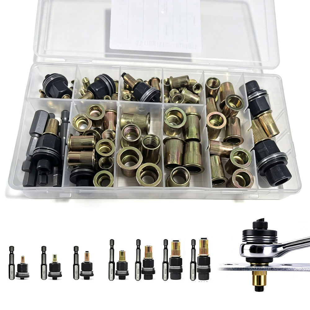 84 Piece M3 to M12 Carbon Steel Threaded Rivet Nut Tool Kit