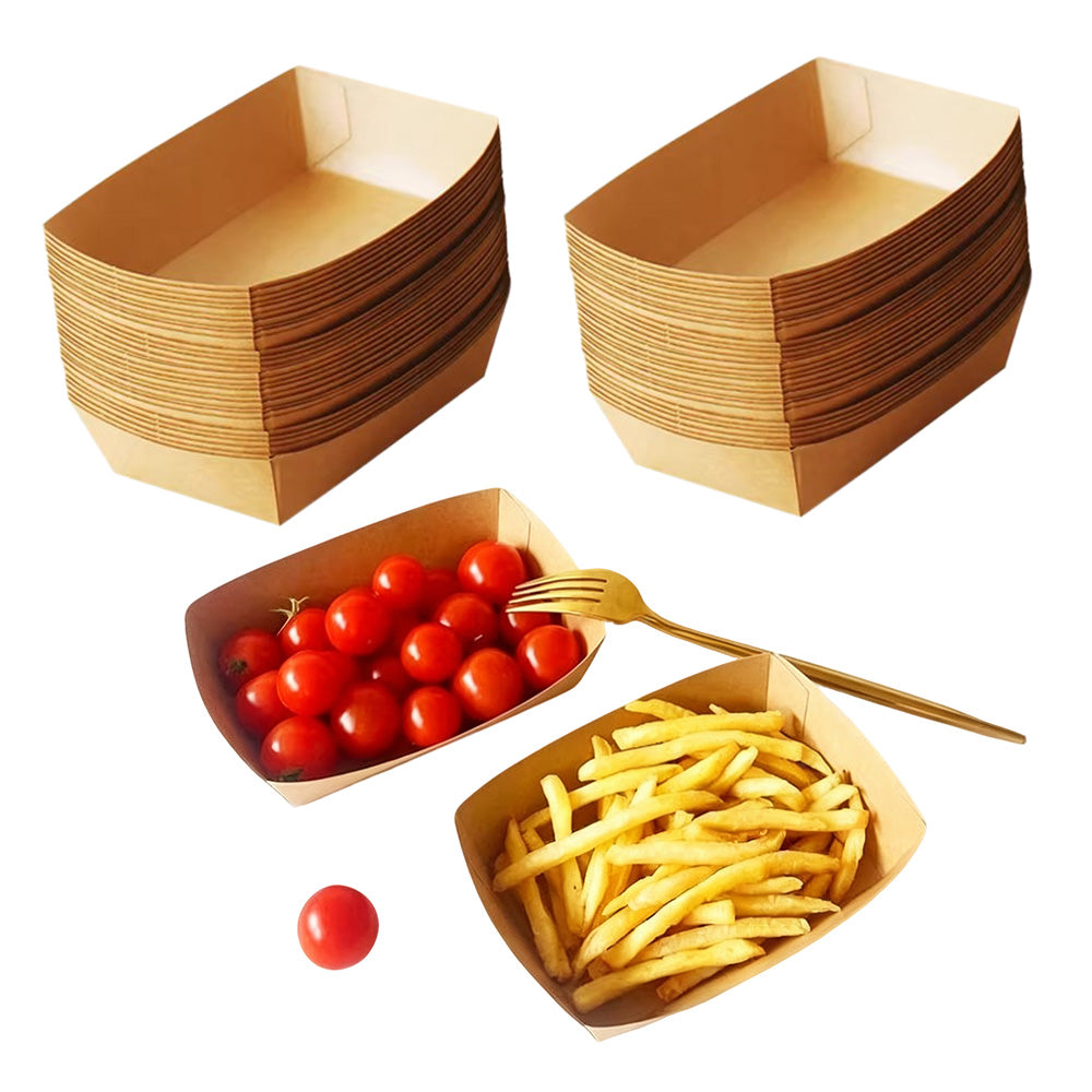 100 Pack Kraft Paper BBQ Boat Food Serving Trays for Picnics and Parties