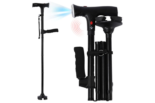Walking Cane with LED Light Alarm Adjustable Dual Handles for Seniors and Adults