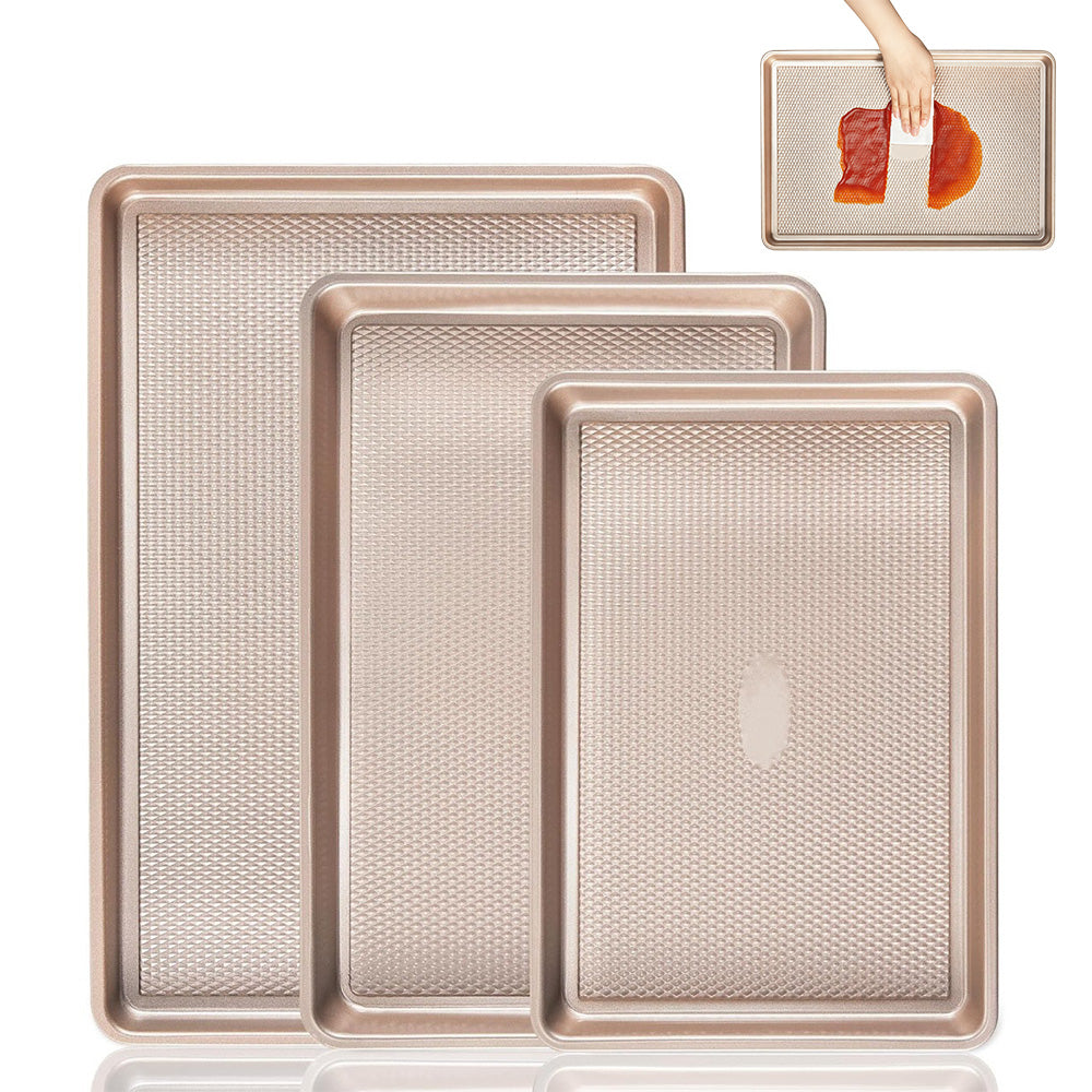 3 Piece Nonstick Carbon Steel Baking Pan Set in Champagne Gold