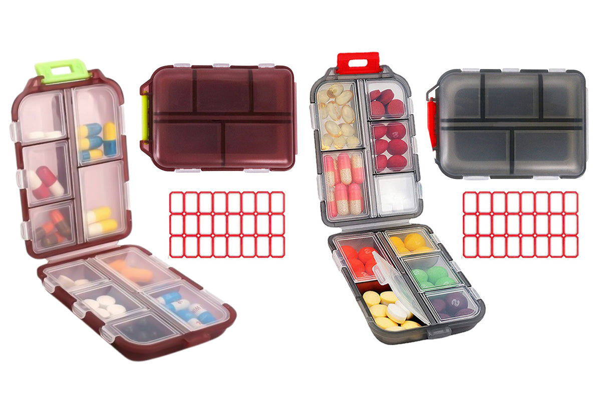 Travel Pill Boxes Pill Organizer 24 Lables 10 Grids Travel Daily Pill Container