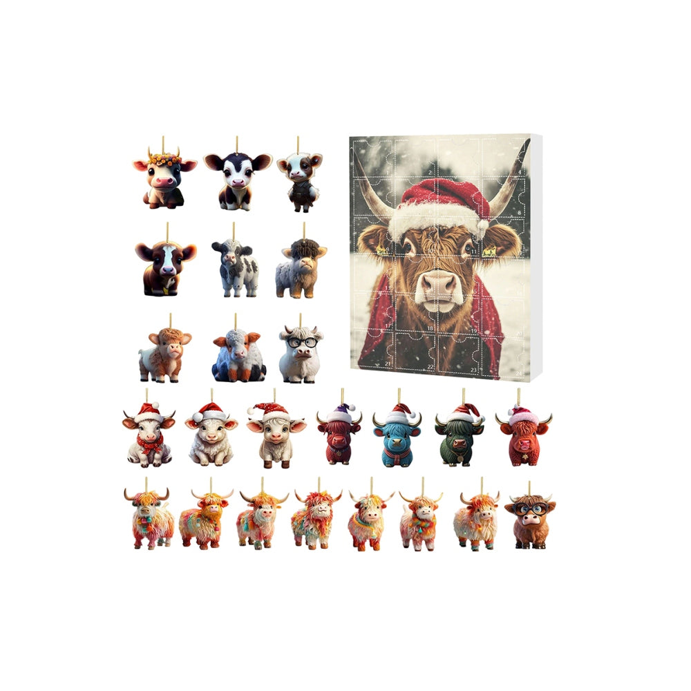 24Pcs Highland Cow Acrylic Ornaments Christmas Advent Calendar