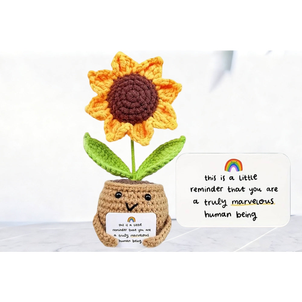 Handmade Crochet Sunflower Doll with Positive Energy Card