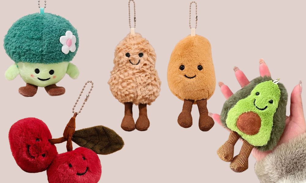 Emotional Support Toy with Expression and Plush Stuffed Vegetable and Fruit Keychain