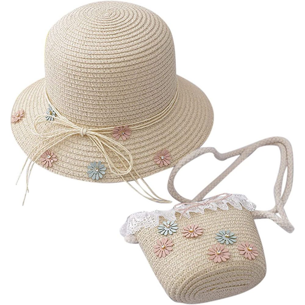 Girl Straw Hat & Bag Set Beige