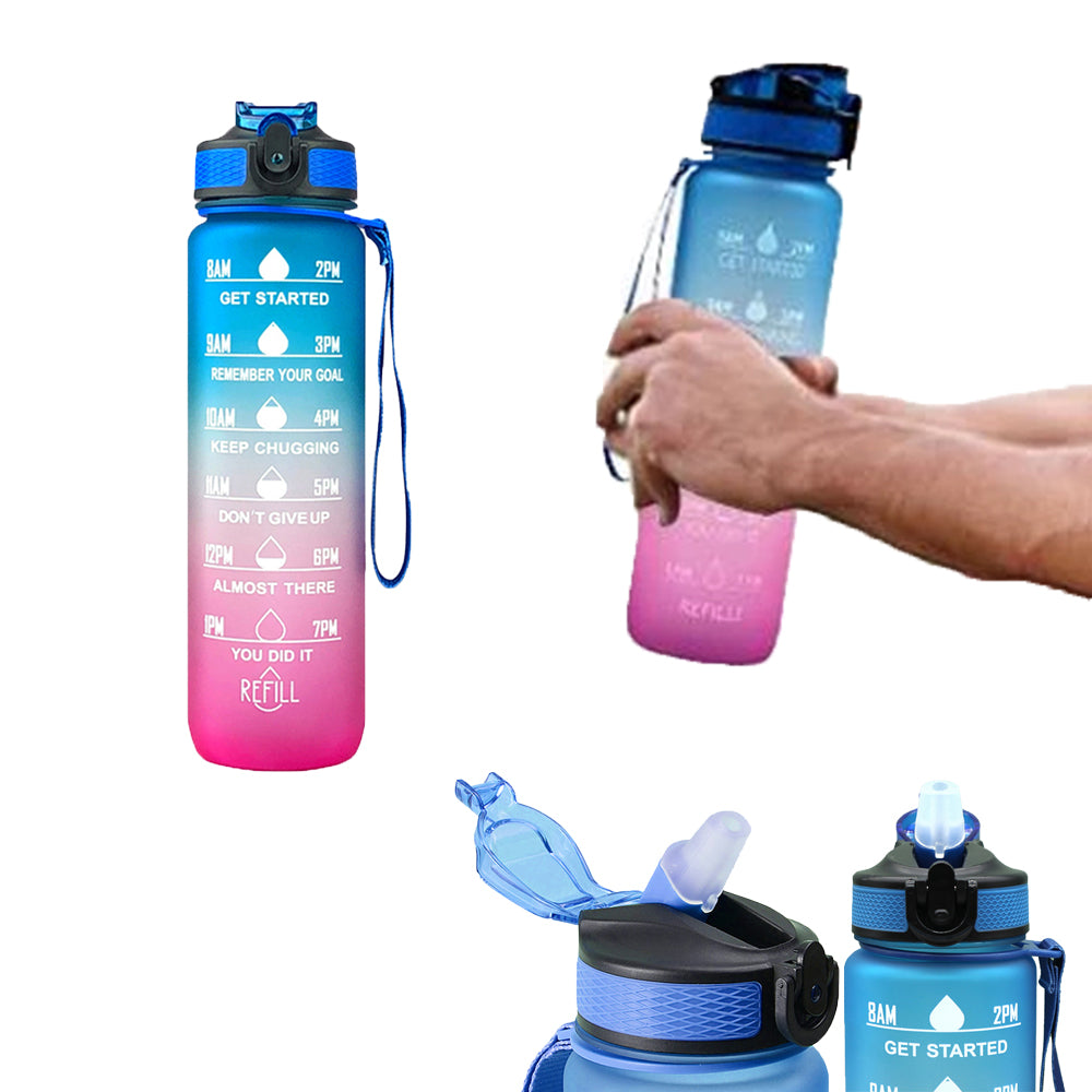 1L Water Bottle Motivational Drink Flask with Time Markings Sport Gym