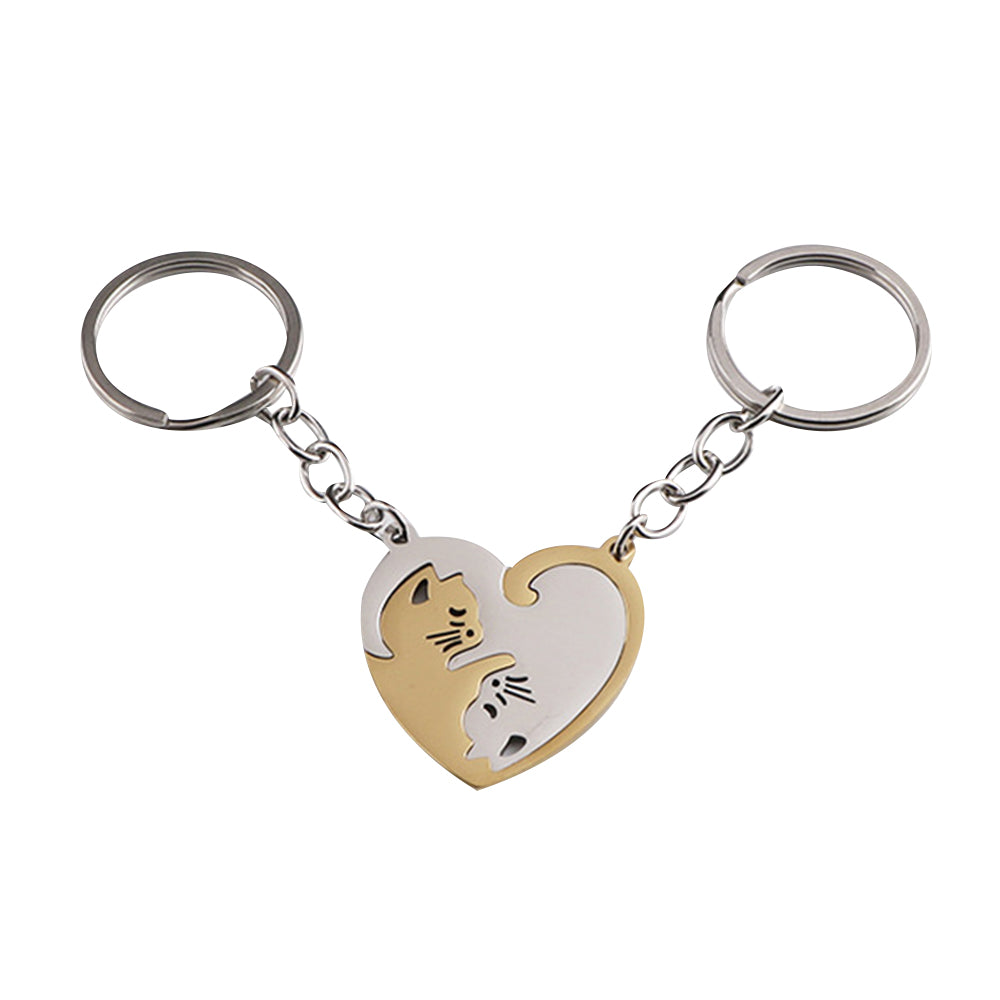 1 Pair Heart-Shaped Puzzle Cat Matching Keychains
