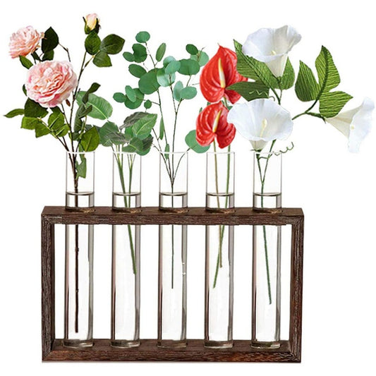 Wall Hanging Glass Planter with 5 Test Tubes for Home Office Decoration