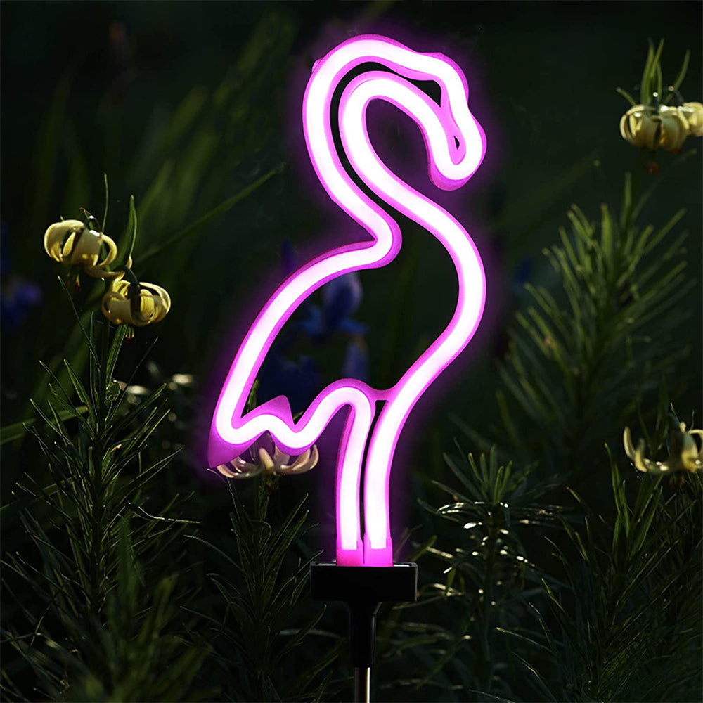 2Pcs Solar Powered Flamingo Neon Ground Lights