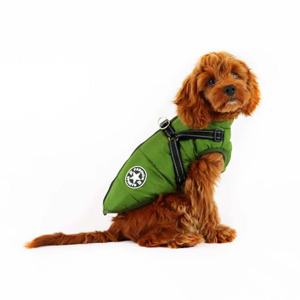 Waterproof Warm Winter Dog Harness Coat-Green