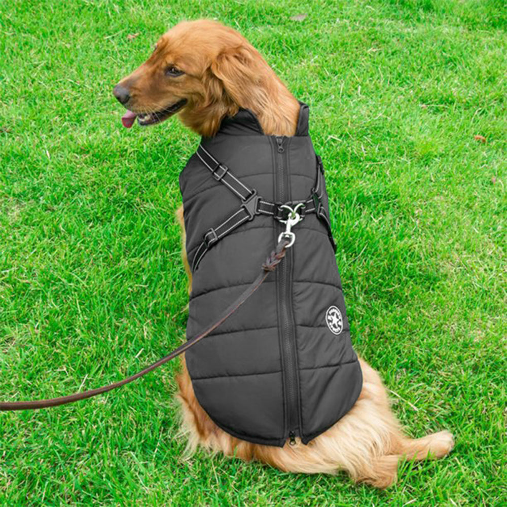 Waterproof Warm Winter Dog Harness Coat-Black