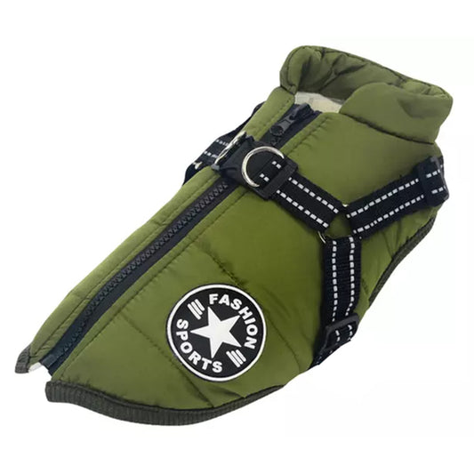 Waterproof Warm Winter Dog Harness Coat-Green