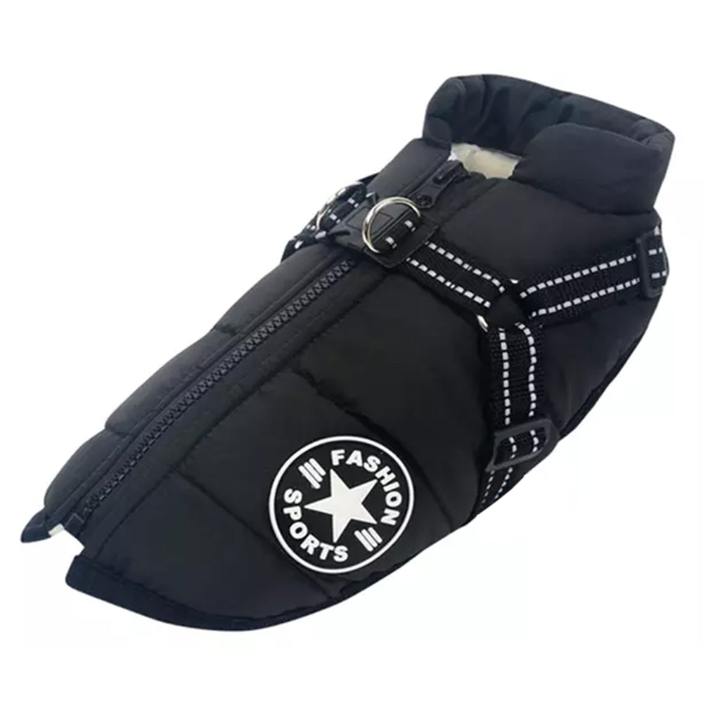 Waterproof Warm Winter Dog Harness Coat-Black