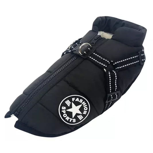 Waterproof Warm Winter Dog Harness Coat-Black