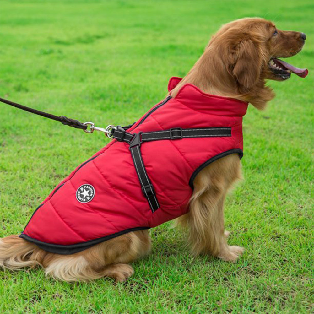 Waterproof Warm Winter Dog Harness Coat-Red