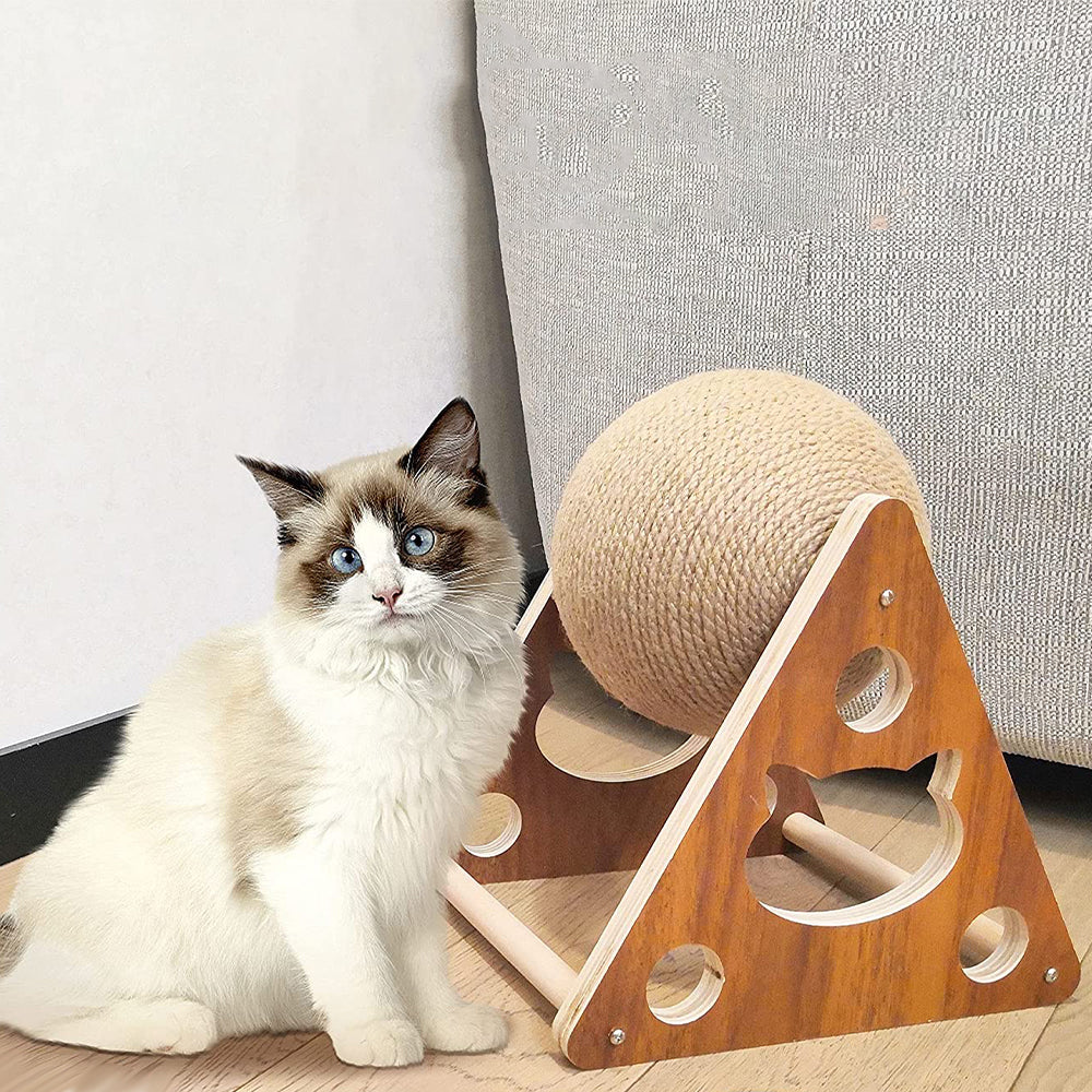 Interactive Natural Wood Cat Scratcher Toy Ball for Cats Pet and Kittens