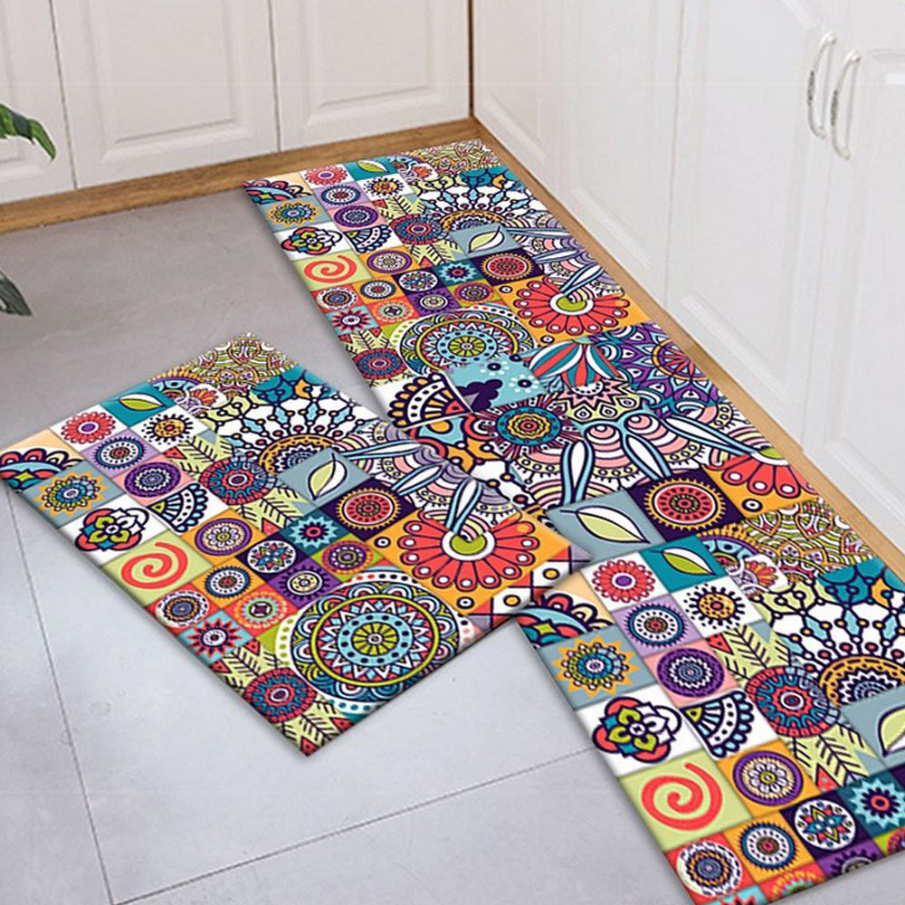 2Pcs Bohemian Kitchen Non-Slip Floor Mat Set