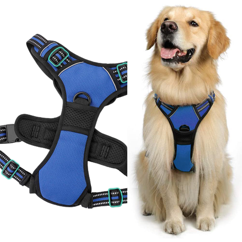 Reflective Adjustable No Pull Dog Harness with Soft Handle-Dark Blue