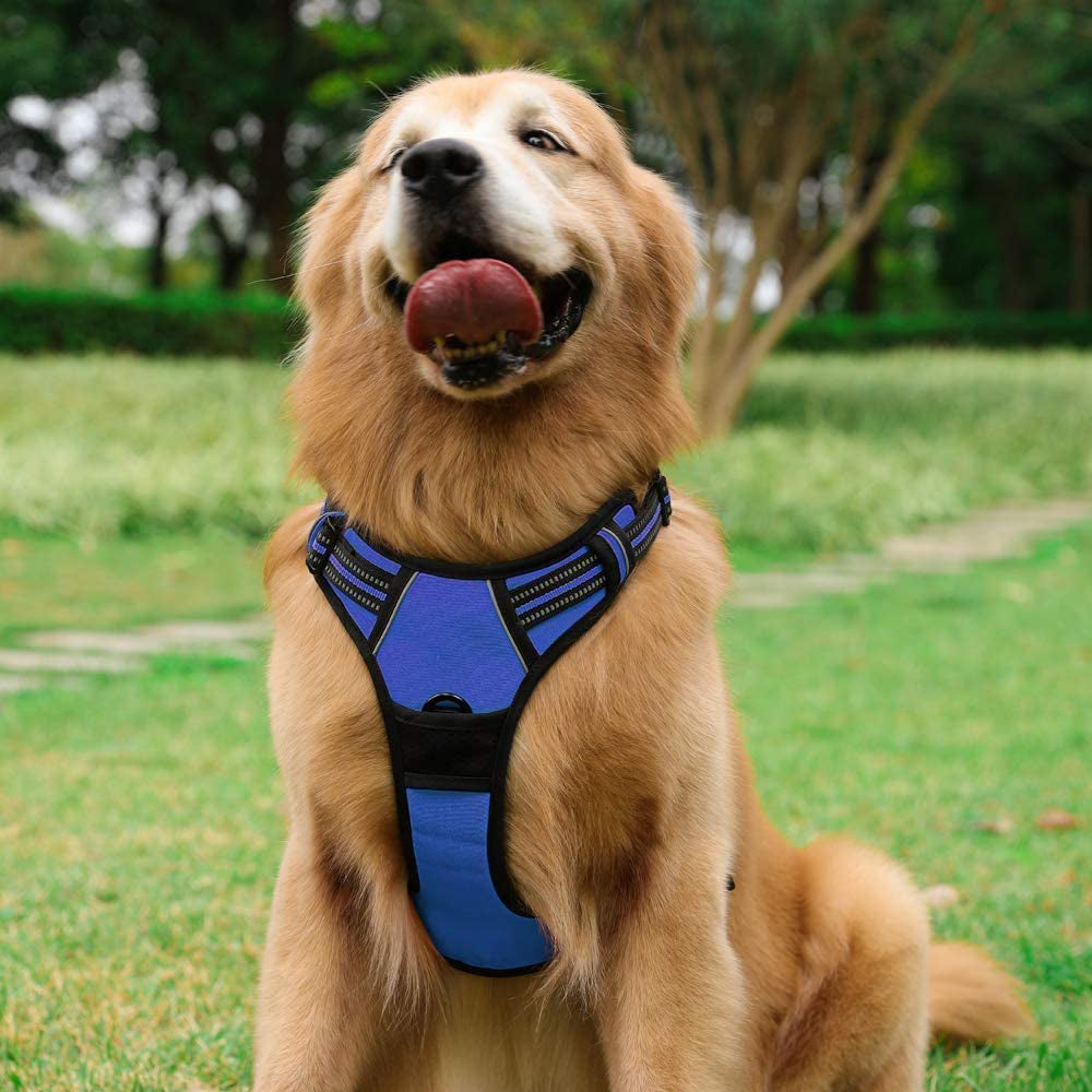 Reflective Adjustable No Pull Dog Harness with Soft Handle-Dark Blue