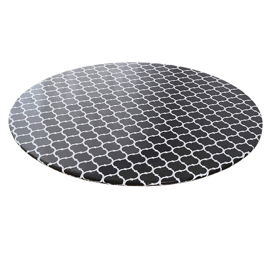 Waterproof Wipeable Elastic Edge Round PVC Tablecloth for Kitchen-Black