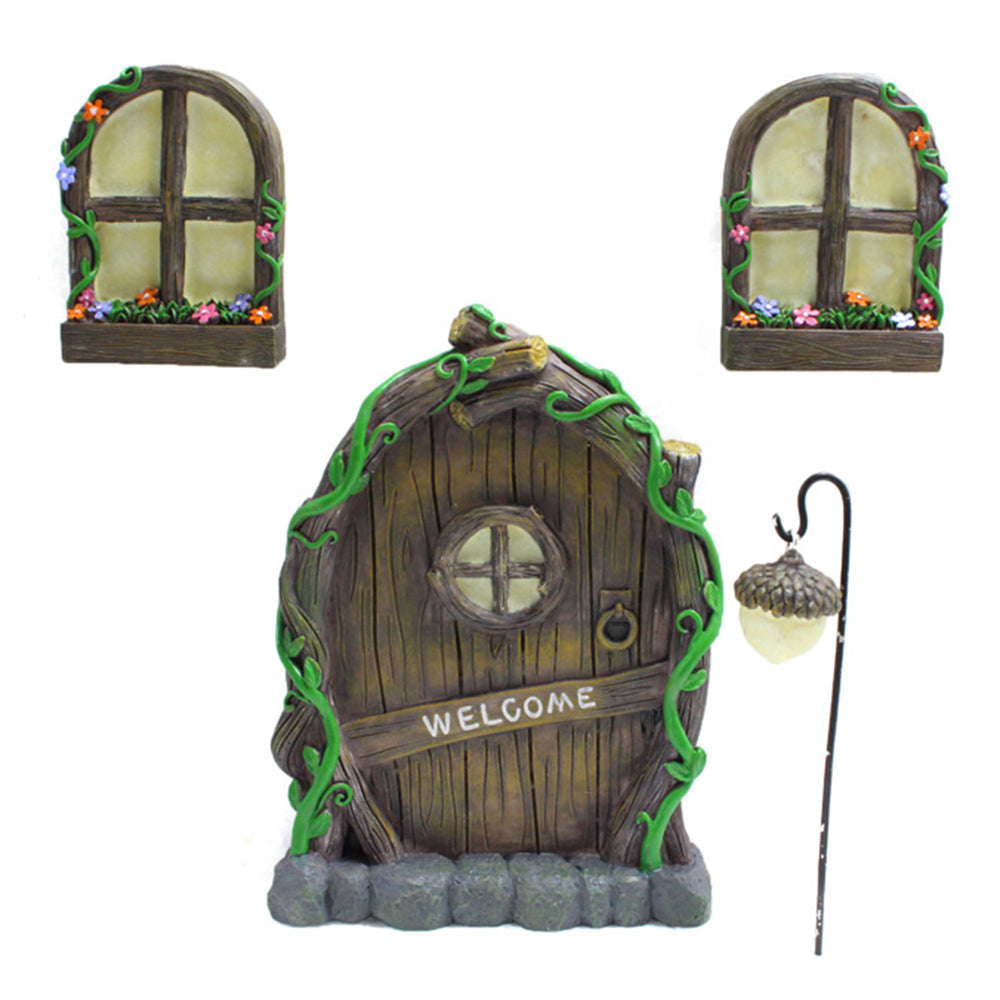 Glow in The Dark Fairy Door and Windows Wall Trees Sculpture Decoration for Kids Room