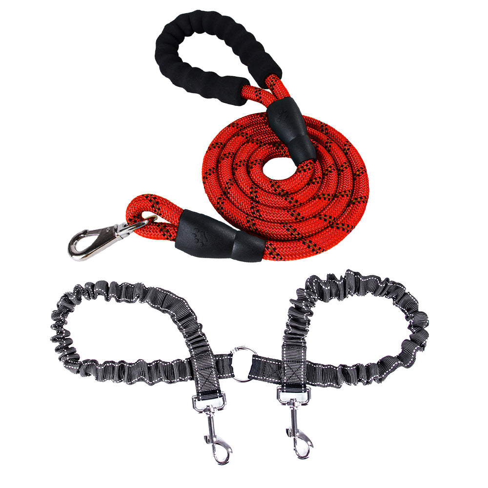 Shock Absorbing Bungee Reflective 2 Dog Leashes for Large Medium Small Dogs