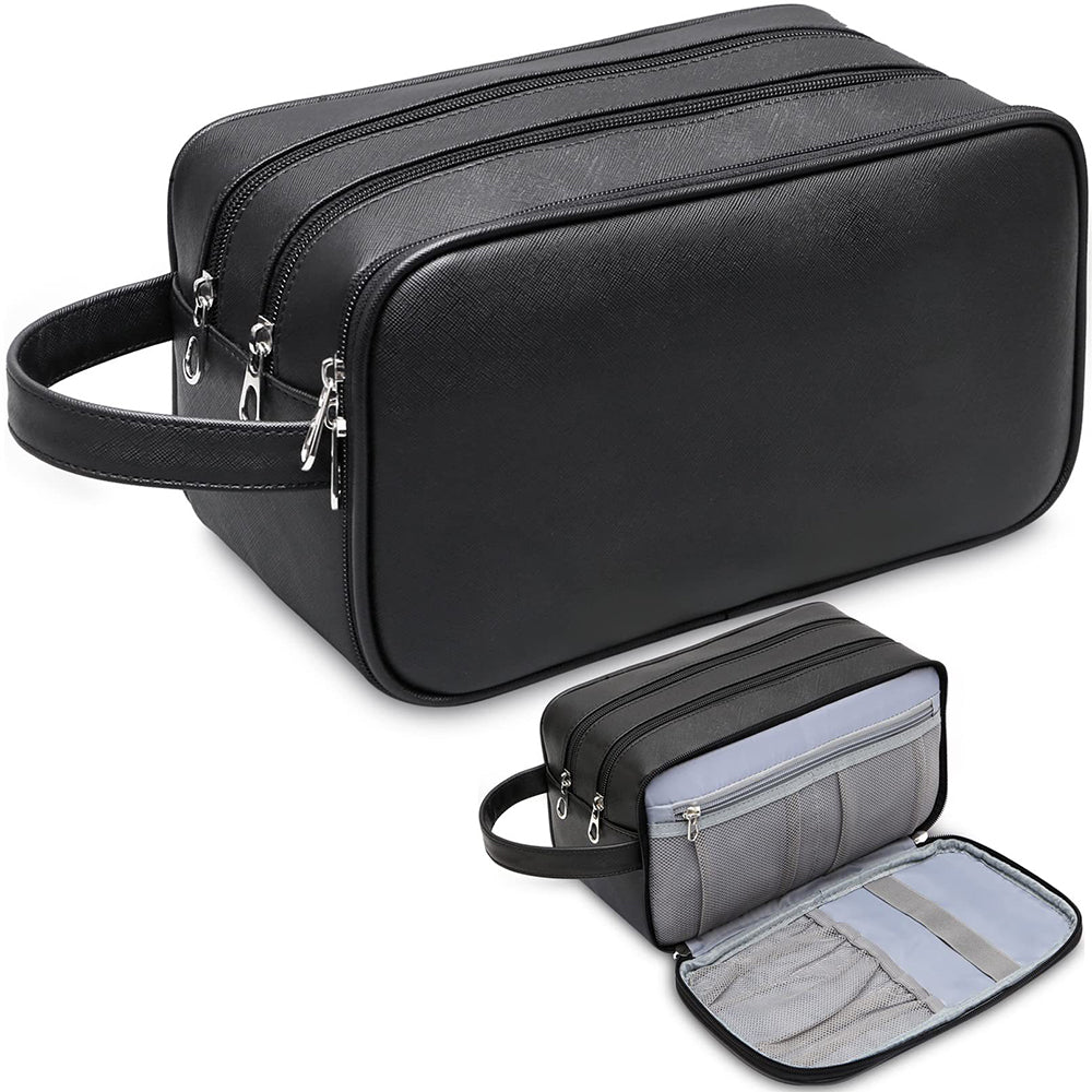 Water-resistant Travel Portable PU Leather Toiletry Bag with Handle