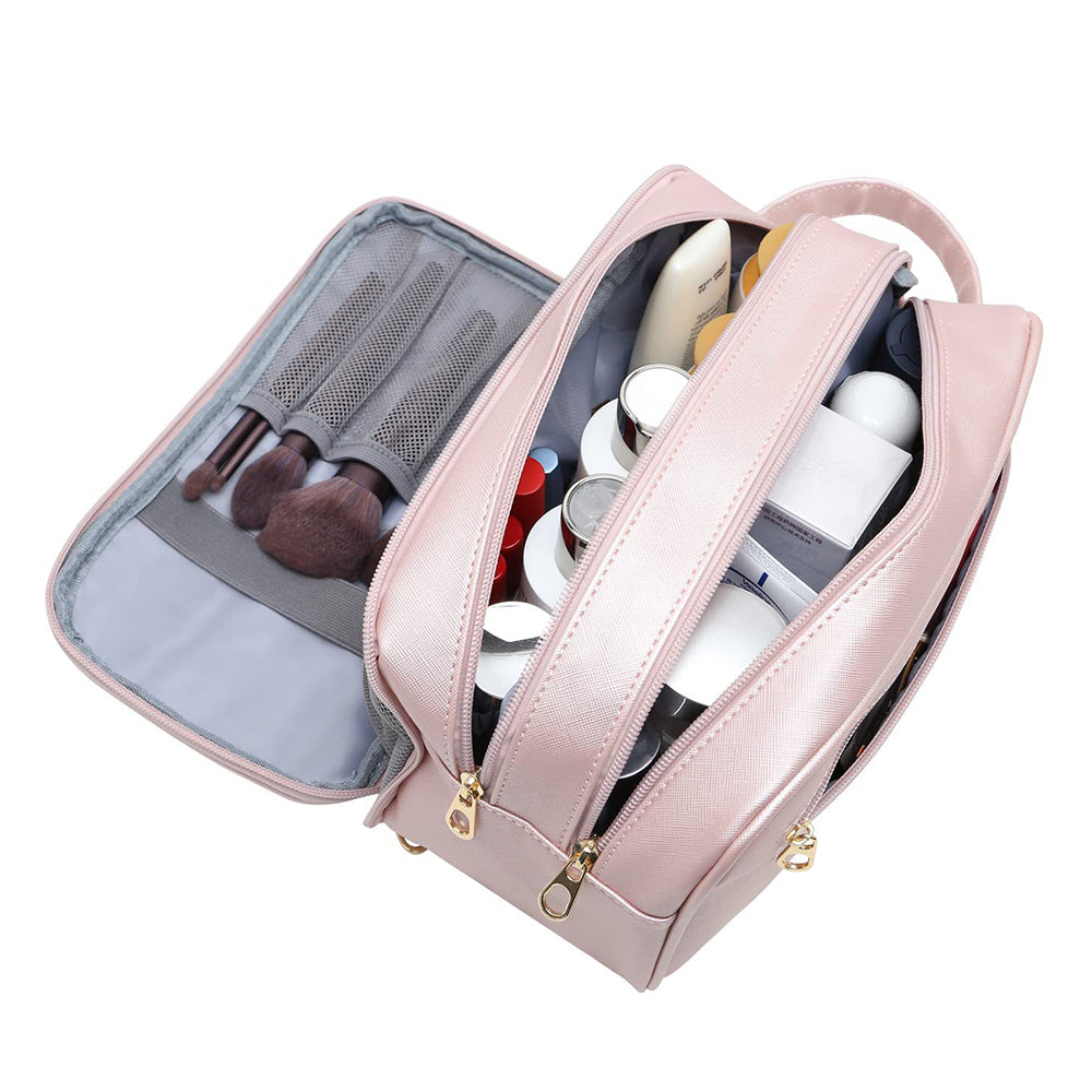 Water-resistant Travel Portable PU Leather Toiletry Bag with Handle