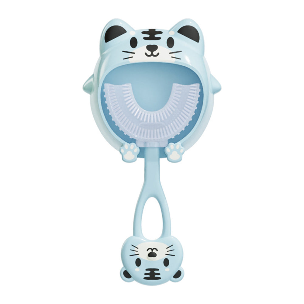 U Shaped Kids Soft Silicone Toothbrush with Cute Animal Shaped Self-Adhesive Bracket for Ages 2-12