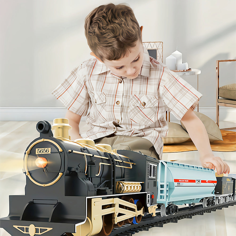 Electric Train Toy Car Set with Lights and Sounds-Blue
