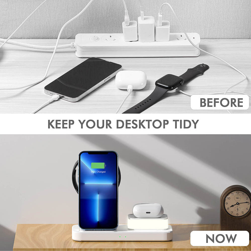 4 in 1 Folding USB Plug Wireless Charger with Touch Lamp for Phone Apple Watch Airpods