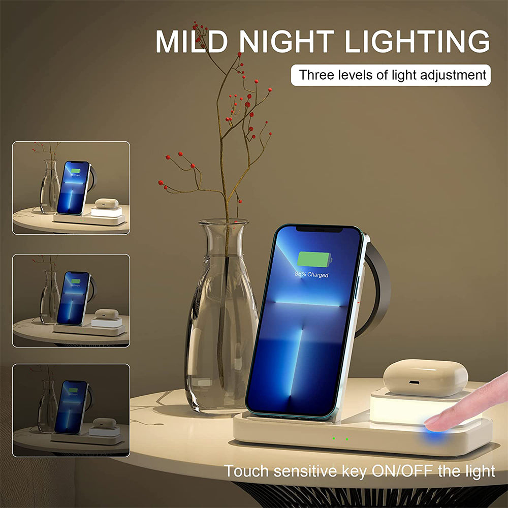 4 in 1 Folding USB Plug Wireless Charger with Touch Lamp for Phone Apple Watch Airpods