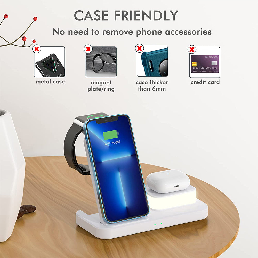 4 in 1 Folding USB Plug Wireless Charger with Touch Lamp for Phone Apple Watch Airpods
