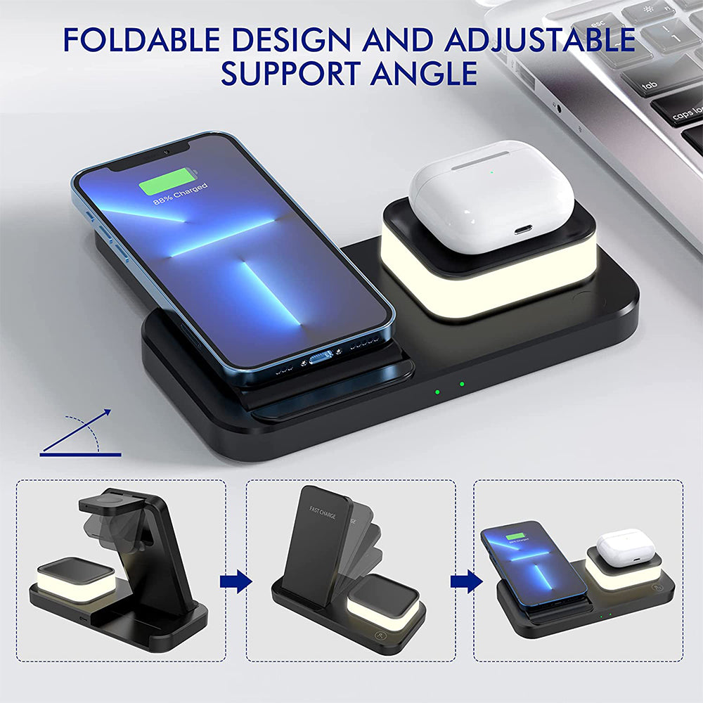 4 in 1 Folding USB Plug Wireless Charger with Touch Lamp for Phone Apple Watch Airpods