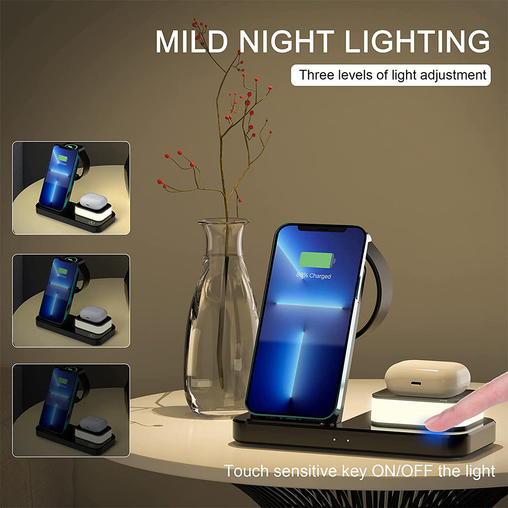 4 in 1 Folding USB Plug Wireless Charger with Touch Lamp for Phone Apple Watch Airpods