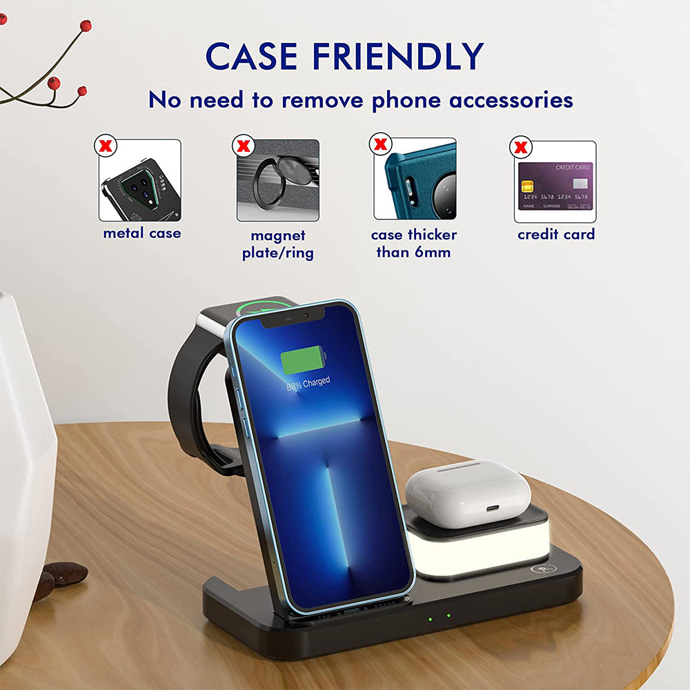 4 in 1 Folding USB Plug Wireless Charger with Touch Lamp for Phone Apple Watch Airpods